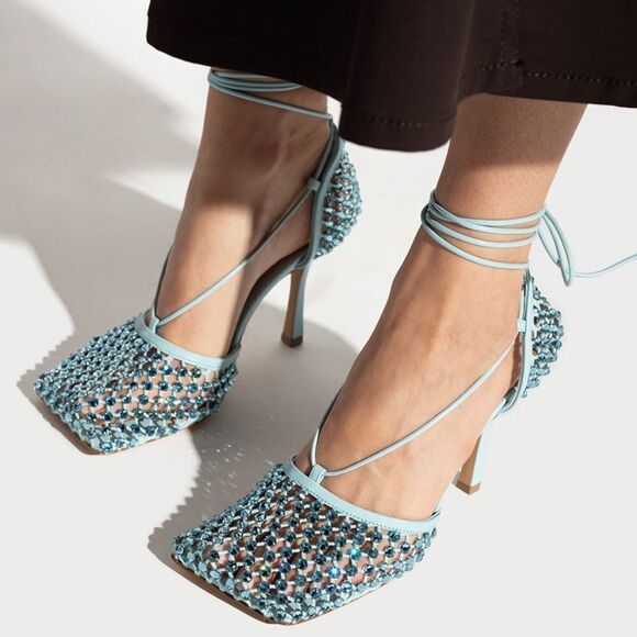 Bottega Veneta Stretch Embellished Ankle Strap High Heel Pumps size 41 - Picture 3 of 16